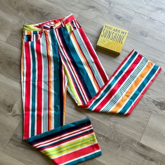 NWT Rainbow Y2k Pants High Waist Bootcut Leg Pants Streetwear Retro Size Small - Picture 1 of 7